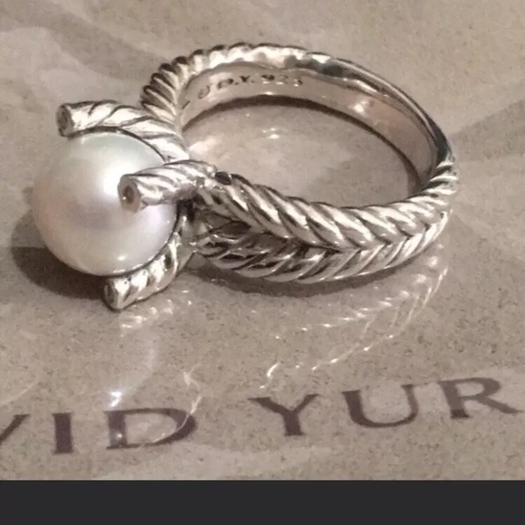 David Yurman 10mm Cable Cultured Freshwater Pearl & Diamonds Ring Size 6.5 - Picture 5 of 8
